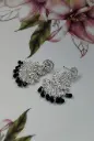 Oxidized Silver Peacock Earrings with Black Beads